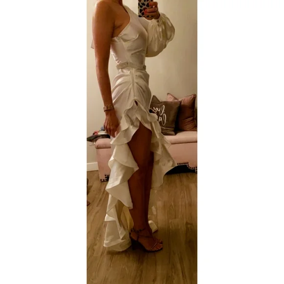 SOLD Monica One-Sleeve Asymmetric Ruffle Gown - Picture 9 of 16